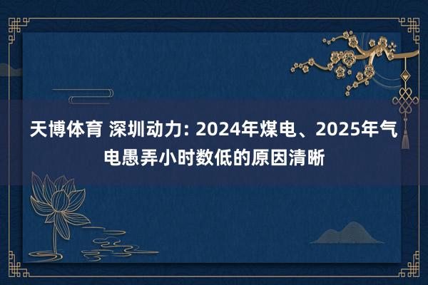 天博体育 深圳动力: 2024年煤电、2025年气电愚弄小时数低的原因清晰