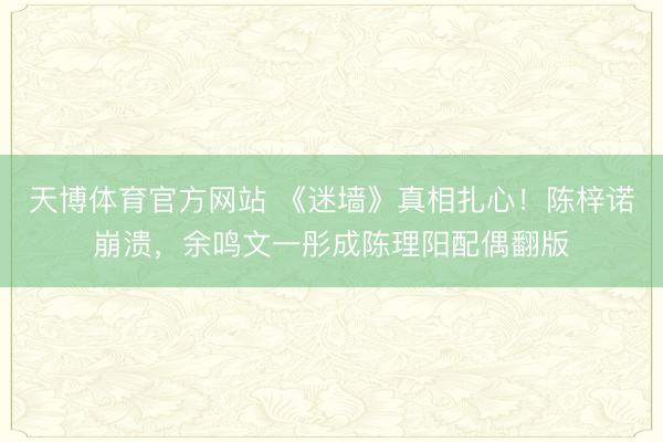 天博体育官方网站 《迷墙》真相扎心！陈梓诺崩溃，余鸣文一彤成陈理阳配偶翻版